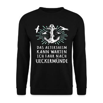 Ueckermünde Sprüche - Unisex Pullover - Schwarz - Vorne - Alina (178cm) & Michal (187cm)