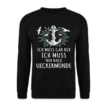 Ueckermünde Sprüche - Unisex Pullover - Schwarz - Vorne - Alina (178cm) & Michal (187cm)