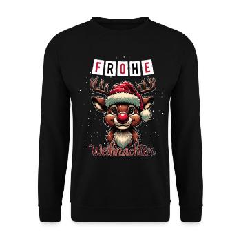 Frohe Weihnachten Rudolf das Rentier Adventszeit - Unisex Pullover - Schwarz - Vorne - Alina (178cm) & Michal (187cm)