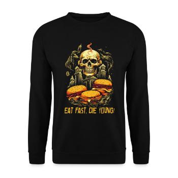manger rapide mourir jeune, crâne de restauration rapide - Sweat-shirt Unisexe - noir - Devant - Alina (178cm) & Michal (187cm)