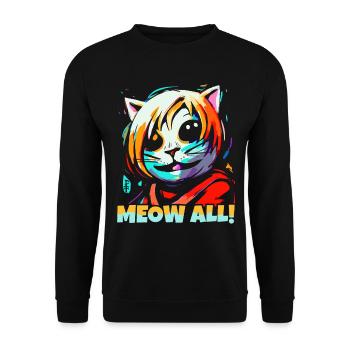 Miau Alle! Lustige bunte Katze - Unisex Pullover - Schwarz - Vorne - Alina (178cm) & Michal (187cm)