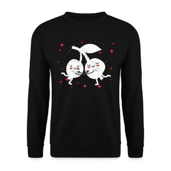 Cute Cranberry Couple Hugging Cranberry Fruits - Unisex Pullover - Schwarz - Vorne - Alina (178cm) & Michal (187cm)