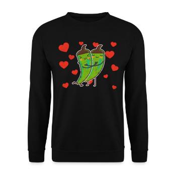 Cute Green Chili Couple Hugging Chili Lovers - Unisex Pullover - Schwarz - Vorne - Alina (178cm) & Michal (187cm)