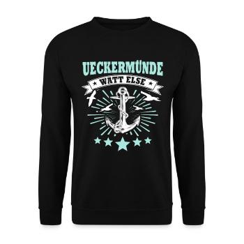 Lustige Ueckermünde Sprüche - Unisex Pullover - Schwarz - Vorne - Alina (178cm) & Michal (187cm)