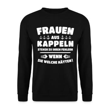 Kappeln Sprüche Kappelner Spruch - Unisex Pullover - Schwarz - Vorne - Alina (178cm) & Michal (187cm)