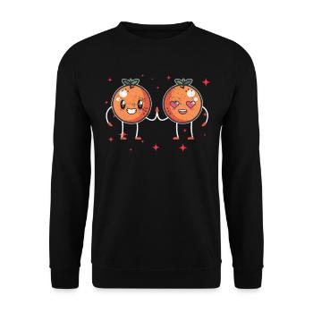 Cute Orange Couple Hugging Orange Fruit Lovers - Unisex Pullover - Schwarz - Vorne - Alina (178cm) & Michal (187cm)