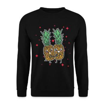 Cute Pineapple Couple Hugging Pineapple Fruit - Unisex Pullover - Schwarz - Vorne - Alina (178cm) & Michal (187cm)