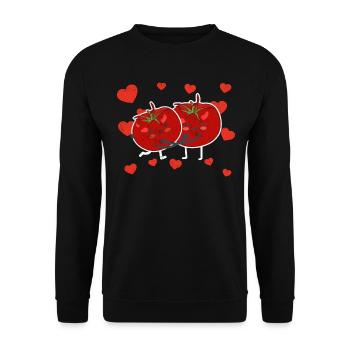 Cute Tomato Couple Hugging Tomato Fruit Lovers - Unisex Pullover - Schwarz - Vorne - Alina (178cm) & Michal (187cm)
