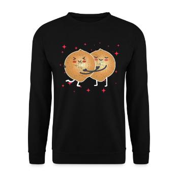 Cute Yellow Onion Couple Hugging YellowOnion Lover - Unisex Pullover - Schwarz - Vorne - Alina (178cm) & Michal (187cm)