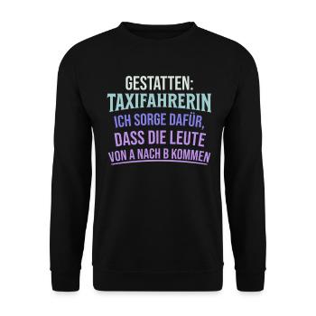 Taxifahrer Sauberes und gepflegtes Fahrzeug - Unisex Pullover - Schwarz - Vorne - Alina (178cm) & Michal (187cm)