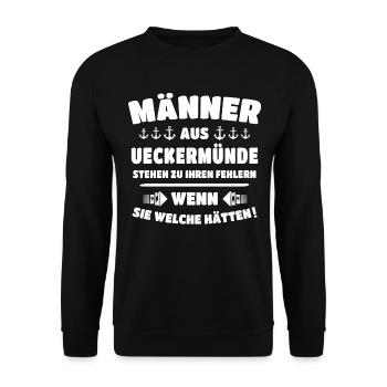 Ueckermünde Sprüche Ueckermünder Spruch - Unisex Pullover - Schwarz - Vorne - Alina (178cm) & Michal (187cm)