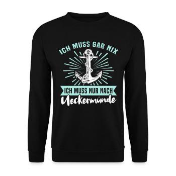 Ueckermünde Sprüche - Unisex Pullover - Schwarz - Vorne - Alina (178cm) & Michal (187cm)