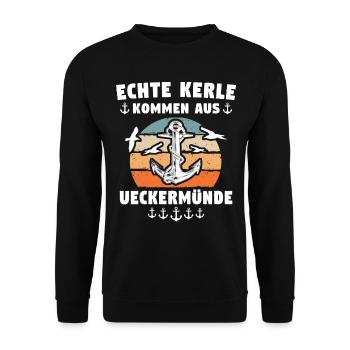 Ueckermünde Sprüche - Unisex Pullover - Schwarz - Vorne - Alina (178cm) & Michal (187cm)