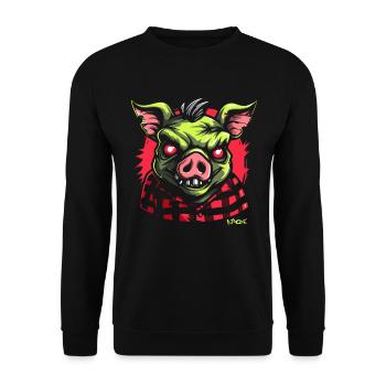 Böses grünes Schwein - Unisex Pullover - Schwarz - Vorne - Alina (178cm) & Michal (187cm)