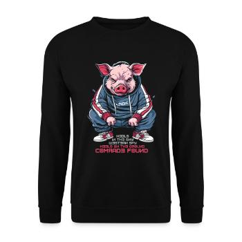 West Spy or Comrade, Slavic Gopnik Pig - Unisex Sweatshirt - black - Front - Alina (178cm) & Michal (187cm)