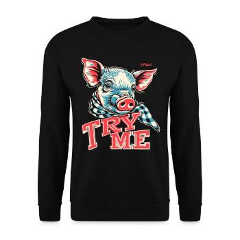 Écharpe à carreaux : Essayez-moi, porcelet cochon - Sweat-shirt Unisexe - noir - Devant - Alina (178cm) & Michal (187cm)