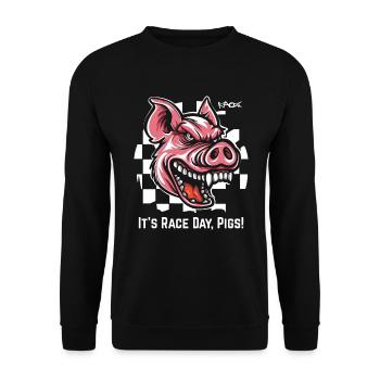 Toujours prêt pour la course, cochon drapeau à damier - Sweat-shirt Unisexe - noir - Devant - Alina (178cm) & Michal (187cm)