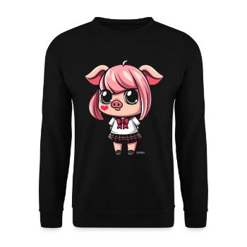 Das niedlichste Anime-Schwein - Unisex Pullover - Schwarz - Vorne - Alina (178cm) & Michal (187cm)
