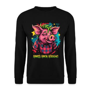 ROOTS ROCK REGGAE cool Jamaica pig - Unisex Sweatshirt - black - Front - Alina (178cm) & Michal (187cm)