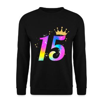 15. Geburtstag Geschenkidee Für 15 Jahre Alt - Unisex Pullover - Schwarz - Vorne - Alina (178cm) & Michal (187cm)