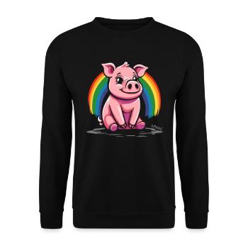 Niedliches Regenbogen Schwein - Unisex Pullover - Schwarz - Vorne - Alina (178cm) & Michal (187cm)