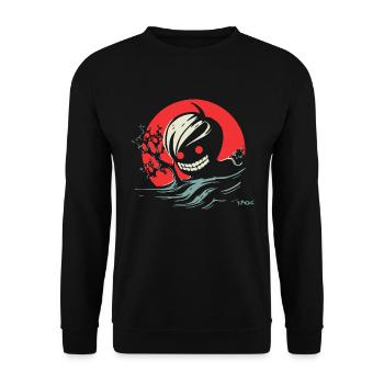 Creepy Horrible Kid for Horror Anime Fans - Unisex Sweatshirt - black - Front - Alina (178cm) & Michal (187cm)