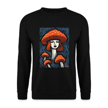 A mushroom head lady with mushrooms - Unisex Sweatshirt - black - Front - Alina (178cm) & Michal (187cm)
