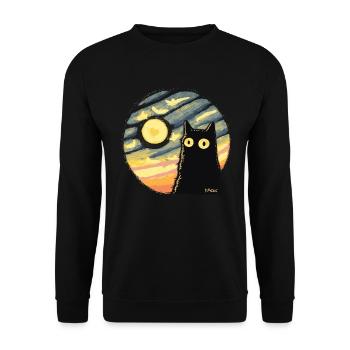 Sternen Mondlicht Mond Katze - Unisex Pullover - Schwarz - Vorne - Alina (178cm) & Michal (187cm)