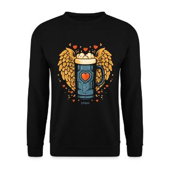Ein Fest ein Bier mit Herz und Flügeln - Unisex Pullover - Schwarz - Vorne - Alina (178cm) & Michal (187cm)