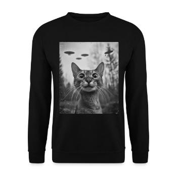 Cat - Alien Selfie Abyssinian UFO - Unisex Sweatshirt - black - Front - Alina (178cm) & Michal (187cm)