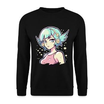 Niedliches Anime Engel Mädchen - Unisex Pullover - Schwarz - Vorne - Alina (178cm) & Michal (187cm)