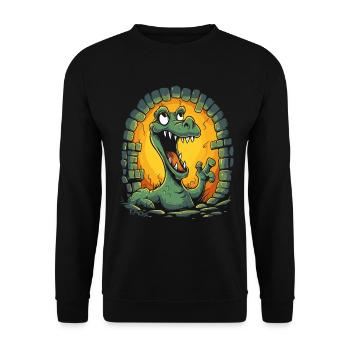 Der lustige Cartoon-Witz-Kerker-Drache - Unisex Pullover - Schwarz - Vorne - Alina (178cm) & Michal (187cm)