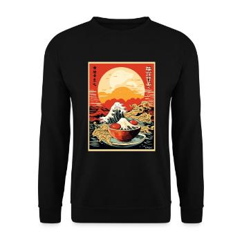 Parody Japanese Poster: Kanagawa Wave Sushi - Unisex Sweatshirt - black - Front - Alina (178cm) & Michal (187cm)