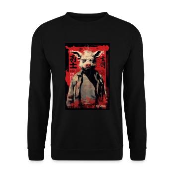 Parody Japanese Movie Poster: Action Pig - Unisex Sweatshirt - black - Front - Alina (178cm) & Michal (187cm)