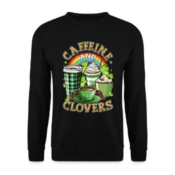 St. Patrick's Day Kaffee, Koffein und Klee - Unisex Pullover - Schwarz - Vorne - Alina (178cm) & Michal (187cm)