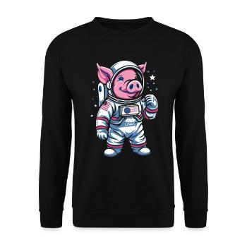 Kleines Schweinchen: Astronaut Schwein - Unisex Pullover - Schwarz - Vorne - Alina (178cm) & Michal (187cm)