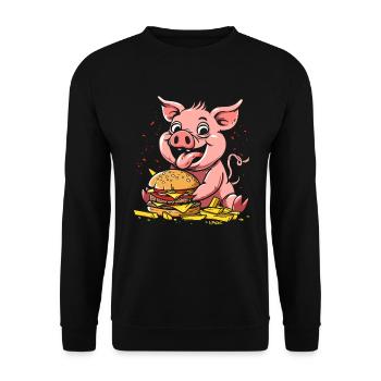 Fast Food Pommes Fritten Burger Schwein - Unisex Pullover - Schwarz - Vorne - Alina (178cm) & Michal (187cm)