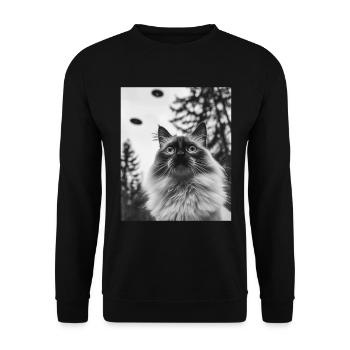 Cat - Alien Selfie Birman UFO - Unisex Sweatshirt - black - Front - Alina (178cm) & Michal (187cm)