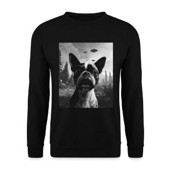 AliDog - Alien Selfie Boston Terrier UFO - Unisex Sweatshirt - black - Front - Alina (178cm) & Michal (187cm)