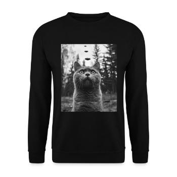 Cat - Alien British Shorthaired UFO - Unisex Sweatshirt - black - Front - Alina (178cm) & Michal (187cm)