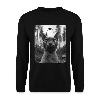 alienKatze - Alien Selfie Burmese UFO - Unisex Pullover - Schwarz - Vorne - Alina (178cm) & Michal (187cm)