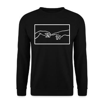 Die Hand eines Menschen und des Gottes zwei Hände - Unisex Pullover - Schwarz - Vorne - Alina (178cm) & Michal (187cm)