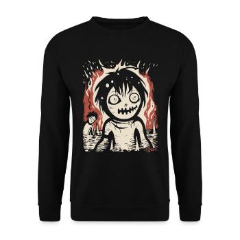 Willkommen im Horror Platz, demotivierend positiv - Unisex Pullover - Schwarz - Vorne - Alina (178cm) & Michal (187cm)