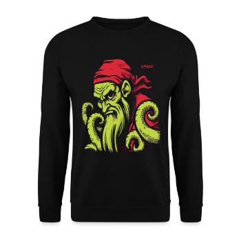 Retro Cartoon Kraken Pirat - Unisex Pullover - Schwarz - Vorne - Alina (178cm) & Michal (187cm)