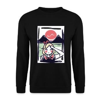 Japanisches Mädchen in Japan unter der roten Sonne - Unisex Pullover - Schwarz - Vorne - Alina (178cm) & Michal (187cm)