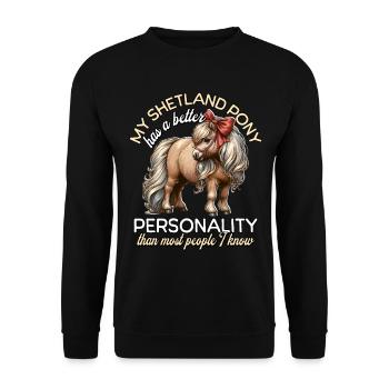 Shetland Pony Reiterin - Unisex Pullover - Schwarz - Vorne - Alina (178cm) & Michal (187cm)
