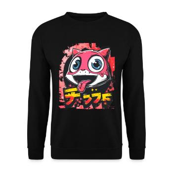 Graffiti Japonais Mignon Coquine Anime Chat - Sweat-shirt Unisexe - noir - Devant - Alina (178cm) & Michal (187cm)