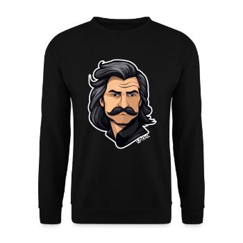 Zurück in die 80er: Attraktiver Schnurrbart Mann - Unisex Pullover - Schwarz - Vorne - Alina (178cm) & Michal (187cm)
