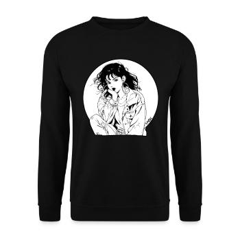 des années 80 ou 90 japonaise fille Manga - Sweat-shirt Unisexe - noir - Devant - Alina (178cm) & Michal (187cm)