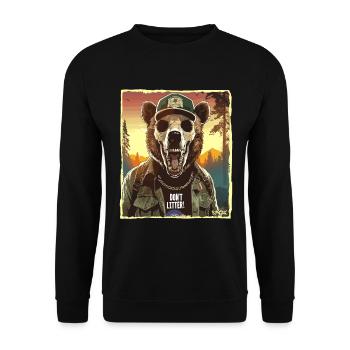 Mountain Ranger Bear, ne laisse pas traîner les ordures - Sweat-shirt Unisexe - noir - Devant - Alina (178cm) & Michal (187cm)